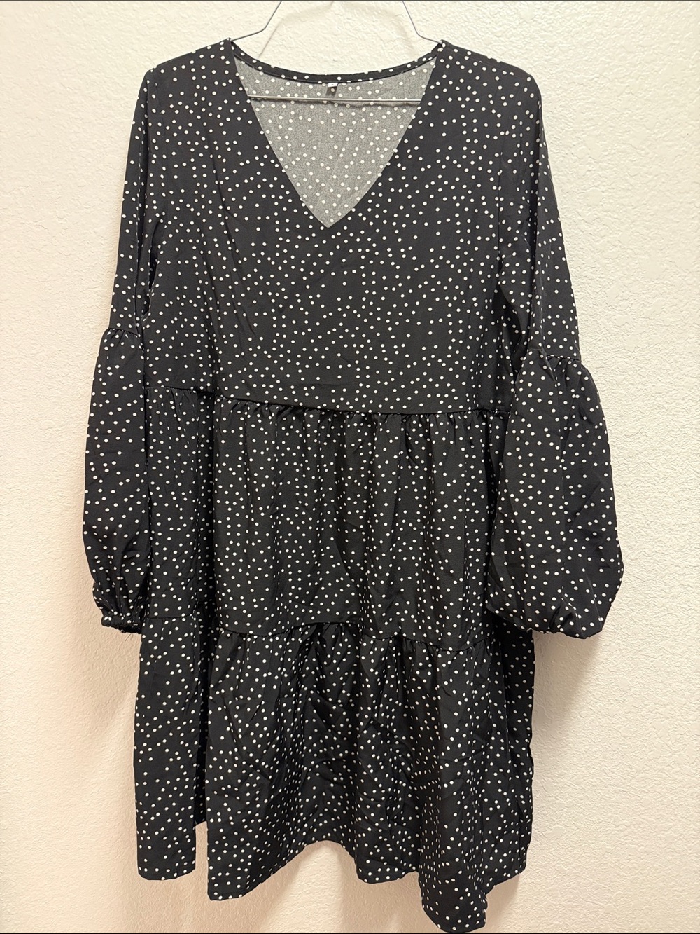 Black Polka Dot Tiered V-Neck Mini Dress